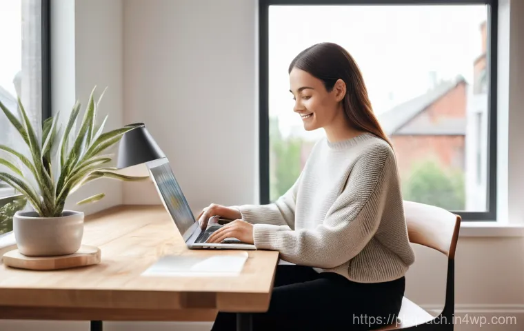 모듈식 교육과정의 유연한 학습 환경 - **Flexible Learning in a Modern Home Office:** A young woman, approximately 30 years old, with a war...