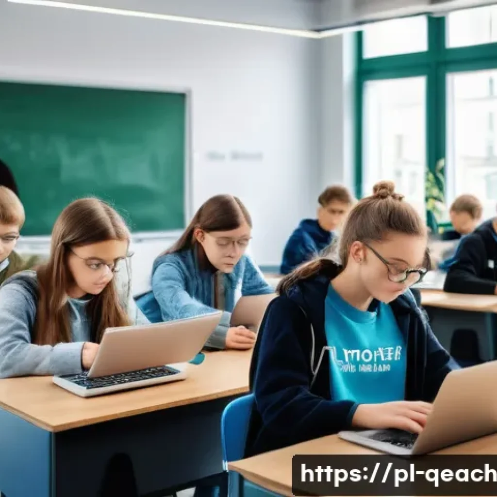 모듈식 교육과정의 유연성 - A modern classroom scene in Poland featuring diverse high school students engaged in a modular learn...