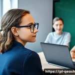 Home 22 모듈식 교육과정의 디지털 전환 - A modern digital classroom scene in Poland featuring diverse students aged around 15-18 engaging wit...