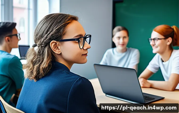 모듈식 교육과정의 디지털 전환 - A modern digital classroom scene in Poland featuring diverse students aged around 15-18 engaging wit...