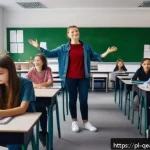 Home 23 모듈식 교육과정에서의 학생 피드백 활용 - A modern classroom scene in Poland with a diverse group of teenage students actively participating i...